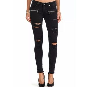 Paige Indio Zip Cropped Ripped Skinny Jeans Black Women 26